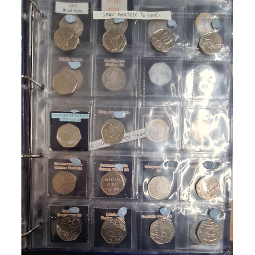 159 - A Collection of 50 pence pieces and two pound Coins, in change checker Album, to include a 2019 re-i... 