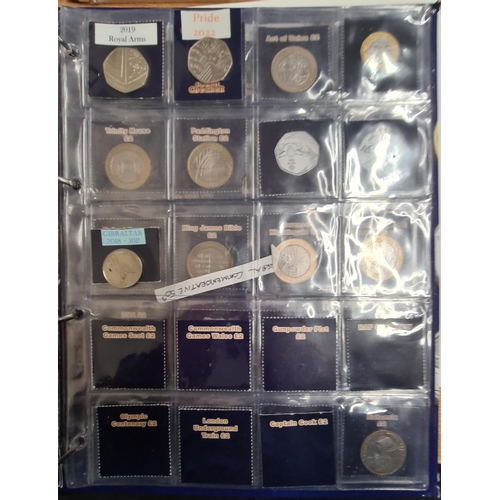 159 - A Collection of 50 pence pieces and two pound Coins, in change checker Album, to include a 2019 re-i... 