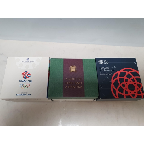 172 - Royal Mint silver proof 50 Pences, 2020 Withdrawal from The  European Union, 2021 Tokyo Olympics, QE... 