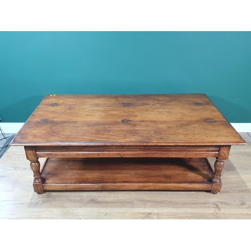 176 - A large oak two-tier Coffee Table with baluster turned supports, 5ft W x 3ft D x 1ft 7in H, (R5)