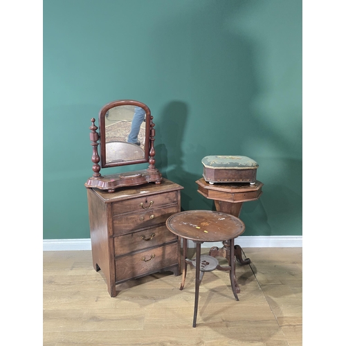 180 - A Victorian walnut octagonal Sewing Table, a mahogany Chest with pull down front above two drawers, ... 