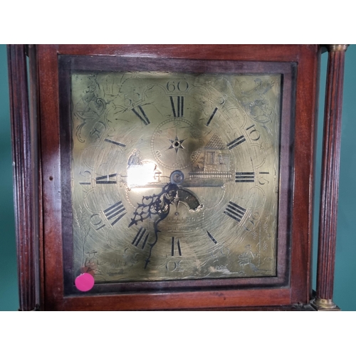 185 - An antique mahogany Longcase Clock with square brass face engraved with butchery scenes with date di... 