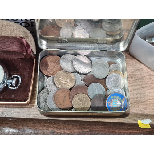 219 - A collection of Coins, Cufflinks, Pocket, a Times Atlas of the World and a Truncheon (R9)