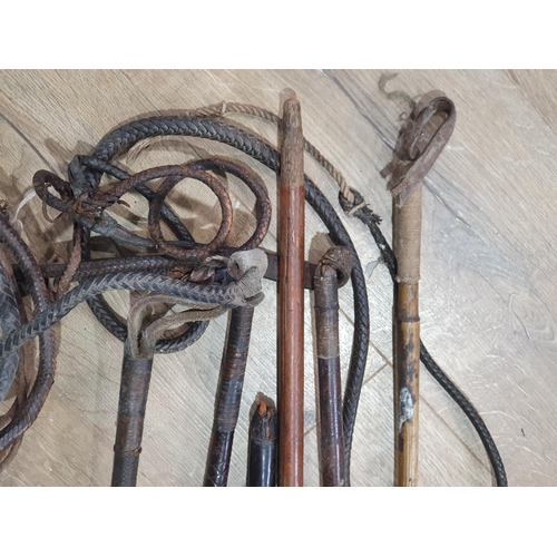 225 - Six vintage antler handled and leather Hunting Whips (R3)