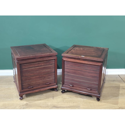 244 - A pair of Chinese hardwood Cabinets with tambour fronts enclosing drawers, 1ft 8in W x 1ft 10in H, (... 