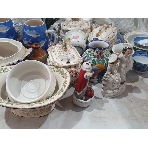 266 - A large quantity of china and pottery including 19th Century Sucriers, moulded pottery Jugs, a Toile... 