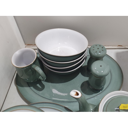 269 - A Denby pottery Breakfast part Service, green and white glaze including Teapot, Mugs, Saucers, Plate... 