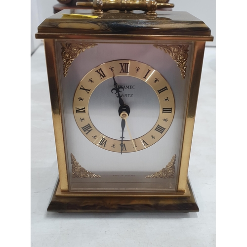 296 - Three various Mantel Clocks and a copper Vessel, (R4)