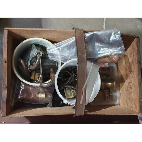 298 - Three boxes containing old woodworking Tools, Keys, Weights, Padlocks, etc, (R4)