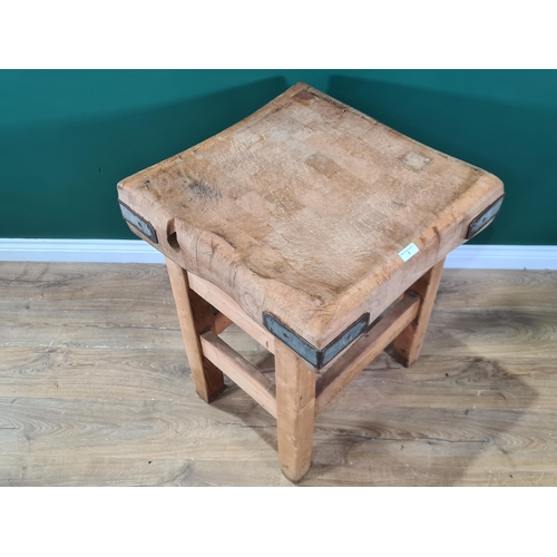 3 - A rustic beech Butcher's Block on stand 2ft 8in H x 2ft W (R10)