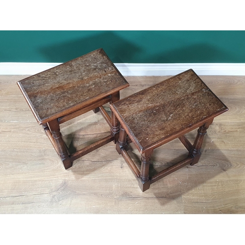 31 - A pair of oak Joint Stools on turned supports 1ft 8in H x 1ft 6in W (R2)