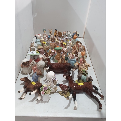 332 - A quantity of Royal Albert Beatrix Potter Figures, three models of Horses, etc, (R4)