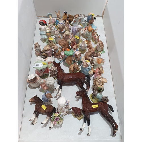 332 - A quantity of Royal Albert Beatrix Potter Figures, three models of Horses, etc, (R4)