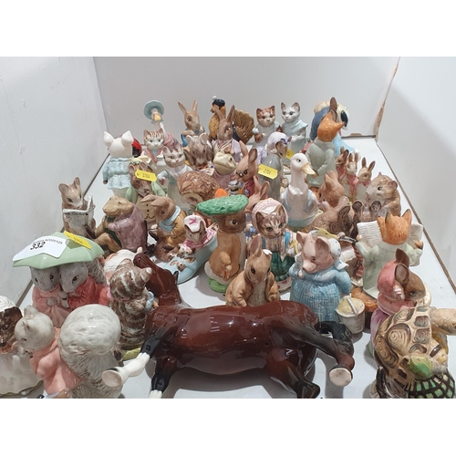 332 - A quantity of Royal Albert Beatrix Potter Figures, three models of Horses, etc, (R4)