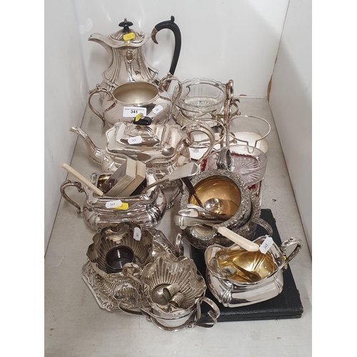 341 - A quantity of plated ware including tea and coffee service, stands, etc, (R4)