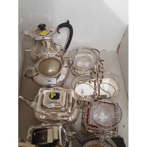 341 - A quantity of plated ware including tea and coffee service, stands, etc, (R4)