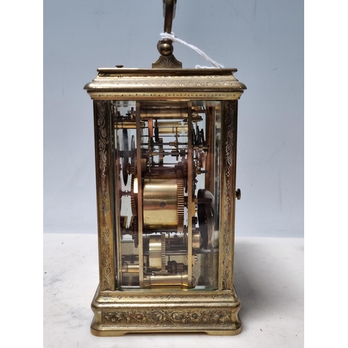 348 - **WITHDRAWN**A brass cased repeater Carriage Clock, the rectangular enamel dial inscribed L. Vrard &... 