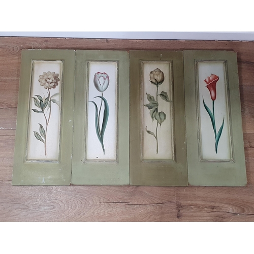 404 - Four Panels painted with flowers 1ft 9in H x 8 1/2in W (R2)