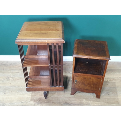 409 - An Edwardian walnut revolving Bookcase 2ft 10in H x 1ft 6in W and a walnut veneered Bedside Cupboard... 