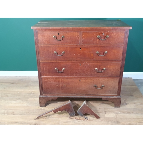 420 - A 19th Century oak Chest of two short and three long drawers on bracket feet A/F (lacking back feet)... 