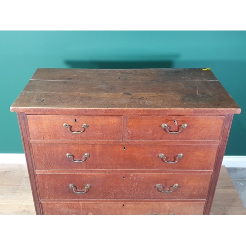 420 - A 19th Century oak Chest of two short and three long drawers on bracket feet A/F (lacking back feet)... 