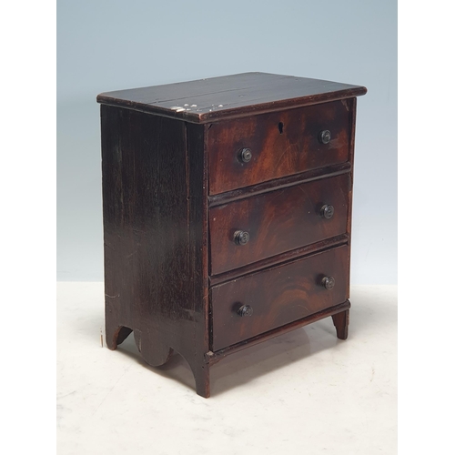 428 - A 19th Century mahogany veneered Apprentice Chest of three long drawers 10in H x 8in W (R3)