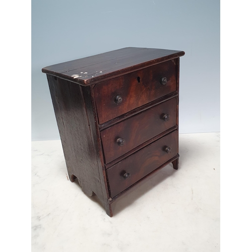 428 - A 19th Century mahogany veneered Apprentice Chest of three long drawers 10in H x 8in W (R3)