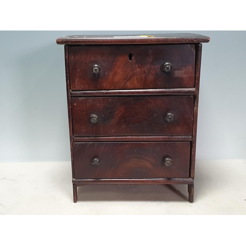 428 - A 19th Century mahogany veneered Apprentice Chest of three long drawers 10in H x 8in W (R3)