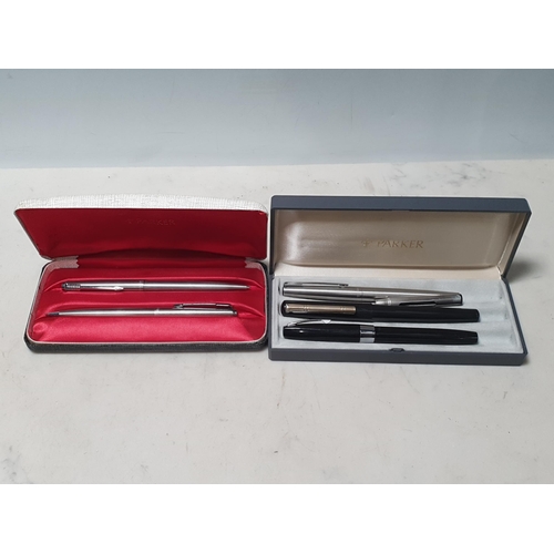 43 - A Parker Pen and Pencil in fitted case with (Parker Sonnet/Insignia/88 - Paperwork), a Parker Founta... 