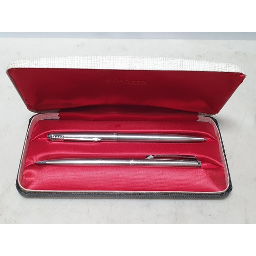 43 - A Parker Pen and Pencil in fitted case with (Parker Sonnet/Insignia/88 - Paperwork), a Parker Founta... 