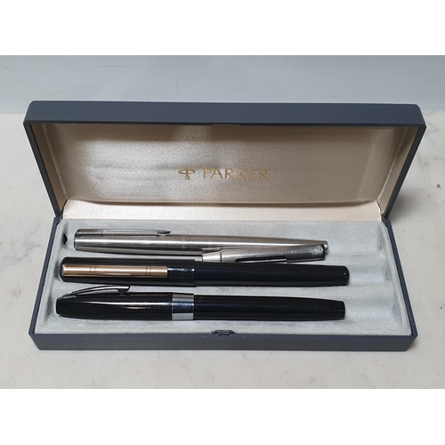 43 - A Parker Pen and Pencil in fitted case with (Parker Sonnet/Insignia/88 - Paperwork), a Parker Founta... 