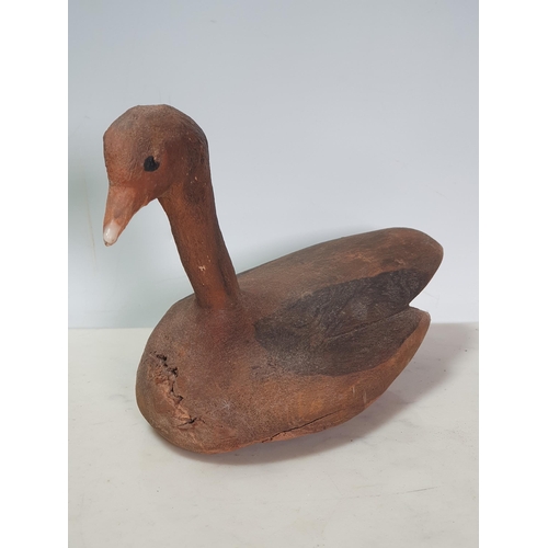 436 - A pig shaped Chopping Board, a cut out painted Cockerel and a carved wooden Goose (R2)