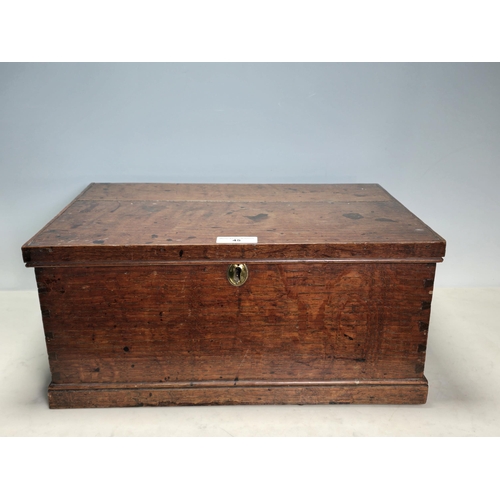 45 - An antique oak Box with hinged cover, 18in W, and a mahogany Writing Slope, A/F, 10in, (R3)