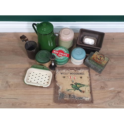 494 - A selection of Kitchenalia including a tin of Pastry Cutters, Baking Tins, a Will's Woodbines Day Da... 