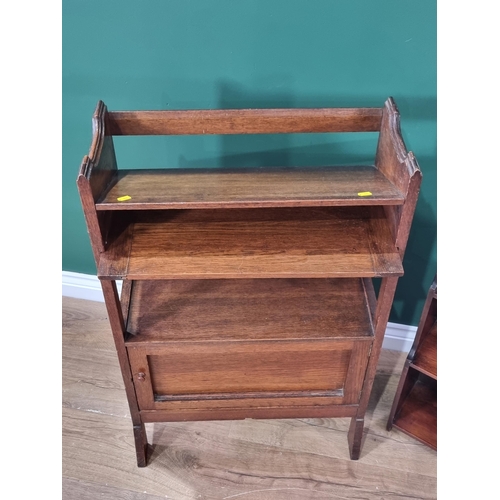 503 - An oak Bookstand with fitted cupboard, 3ft H and a small set of Wall Shelves, (R6)