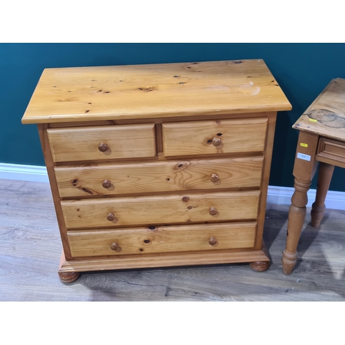 510 - A modern pine Chest of two short over three long drawers on bun feet, 3ft 1