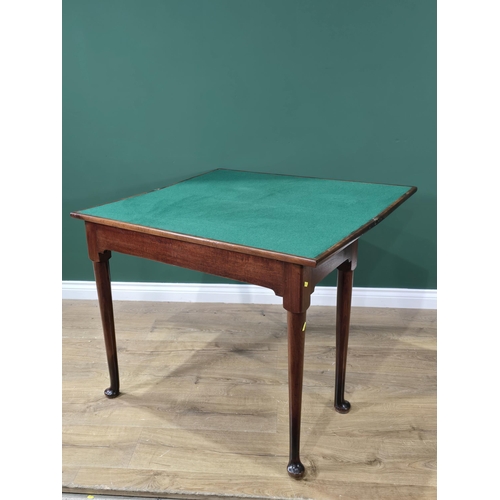 511 - A 19th Century mahogany foldover Card Table with tapering supports and pad feet, 3ft W, (R5)