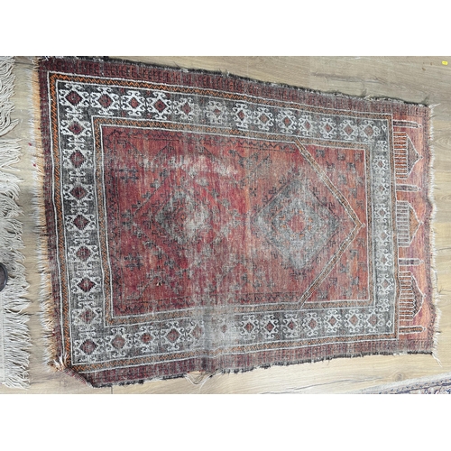 526 - A small Persian Prayer Rug, worn, a pair of pink ground Rugs and two others, (5) (R1)