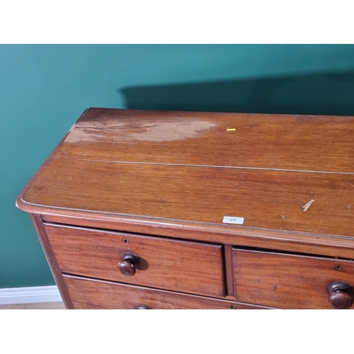 533 - A Victorian mahogany Chest of two short and three long drawers, 3ft 10in W x 3ft 10in H, A/F, (R5)