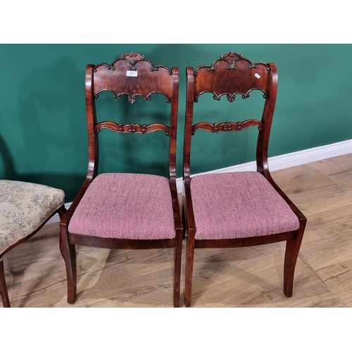 542 - A pair of Biedermeier mahogany Dining Chairs with carved and shaped backs, drop-in seats on sabre su... 