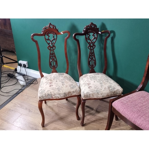 542 - A pair of Biedermeier mahogany Dining Chairs with carved and shaped backs, drop-in seats on sabre su... 