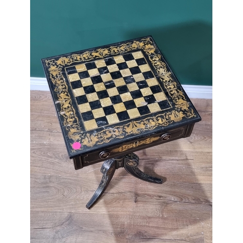 543 - A 19th Century ebonised Games Table, fitted frieze drawer on turned column and tripod base, (R5)