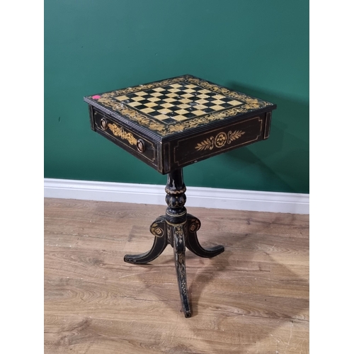 543 - A 19th Century ebonised Games Table, fitted frieze drawer on turned column and tripod base, (R5)