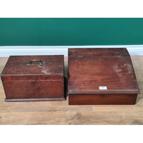 547 - An antique Table Desk with sloping hinged top, 1ft 6in W, and a pitch pine Box with hinged cover, 1f... 