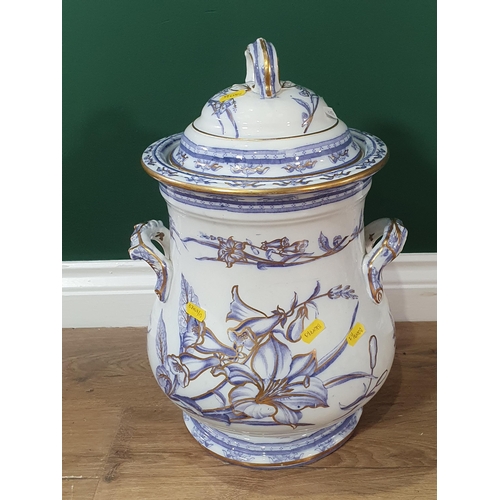 563 - A 19th Century 'Podmore, Walker & Co' lidded slop pail of baluster form, with gilt highlighted blue ... 