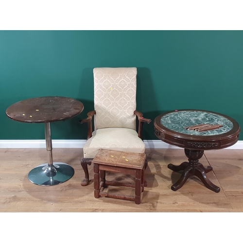 578 - A marble top circular Coffee Table, a wooden Table with chrome base, an oak Stool and an upholstered... 