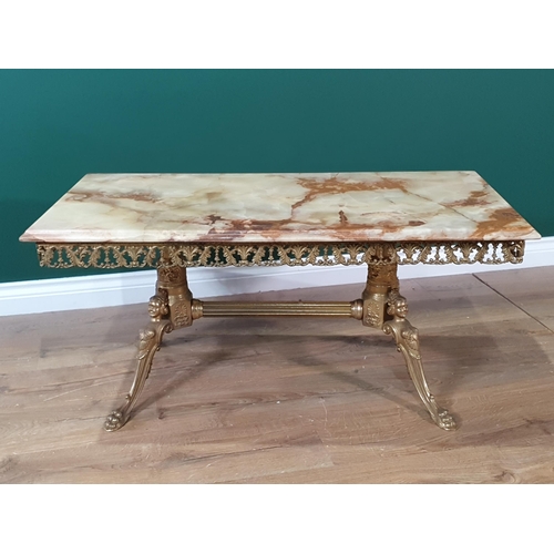 599 - An onyx and brass Coffee Table with rectangular top, 3ft 4in W, (R8)