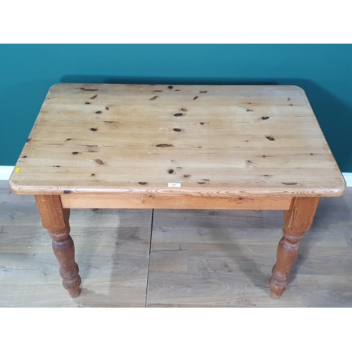 611 - A pine Kitchen Table on turned supports 4ft W x 2ft 7in H (R7)