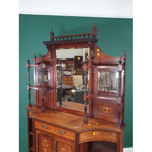 655 - A Victorian rosewood and inlaid Credenza with mirror back above single drawer and pair of cupboard d... 