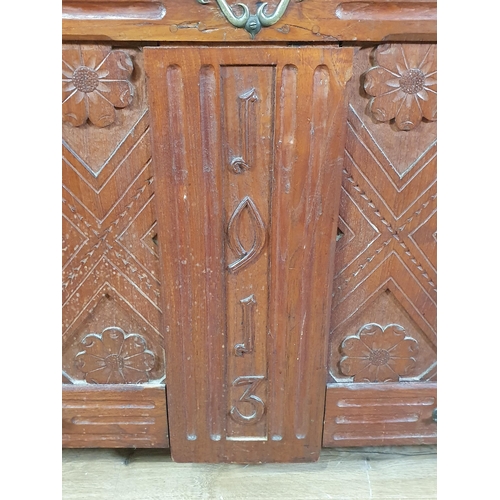 662 - A carved oak two panel Coffer with sunken lid dated 1913 4ft 1in W x 2ft 6in H (R8)